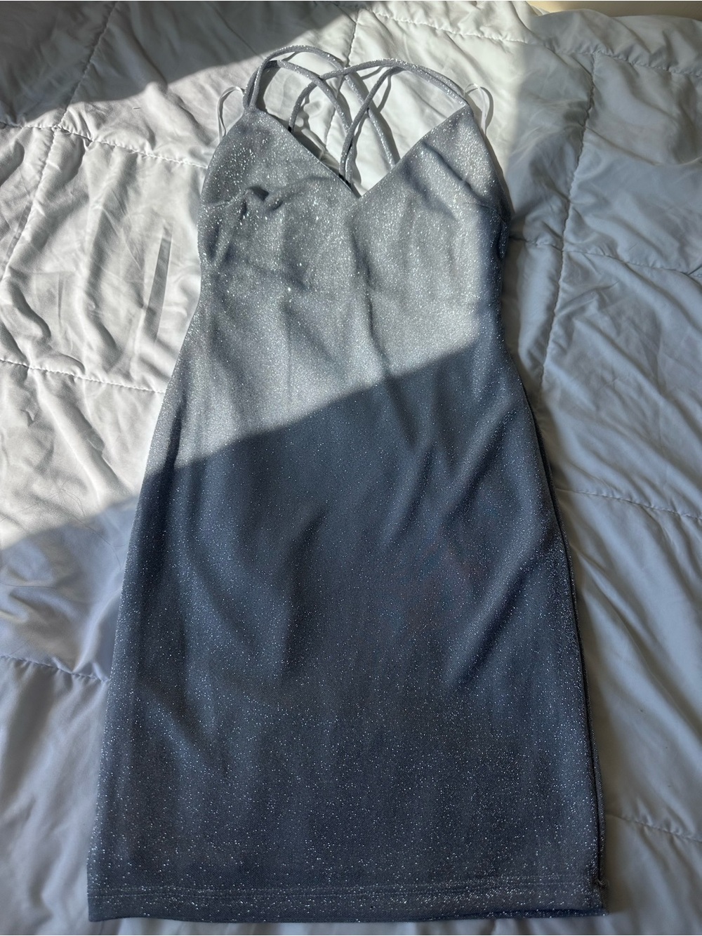 Windsor Silver Glitter Strappy Mini Dress